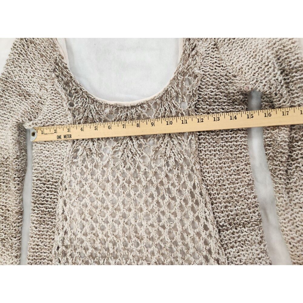 Free People Womens Open Knit Sweater Medium Boho Layered Gauze Tunic - Picture 12 of 14